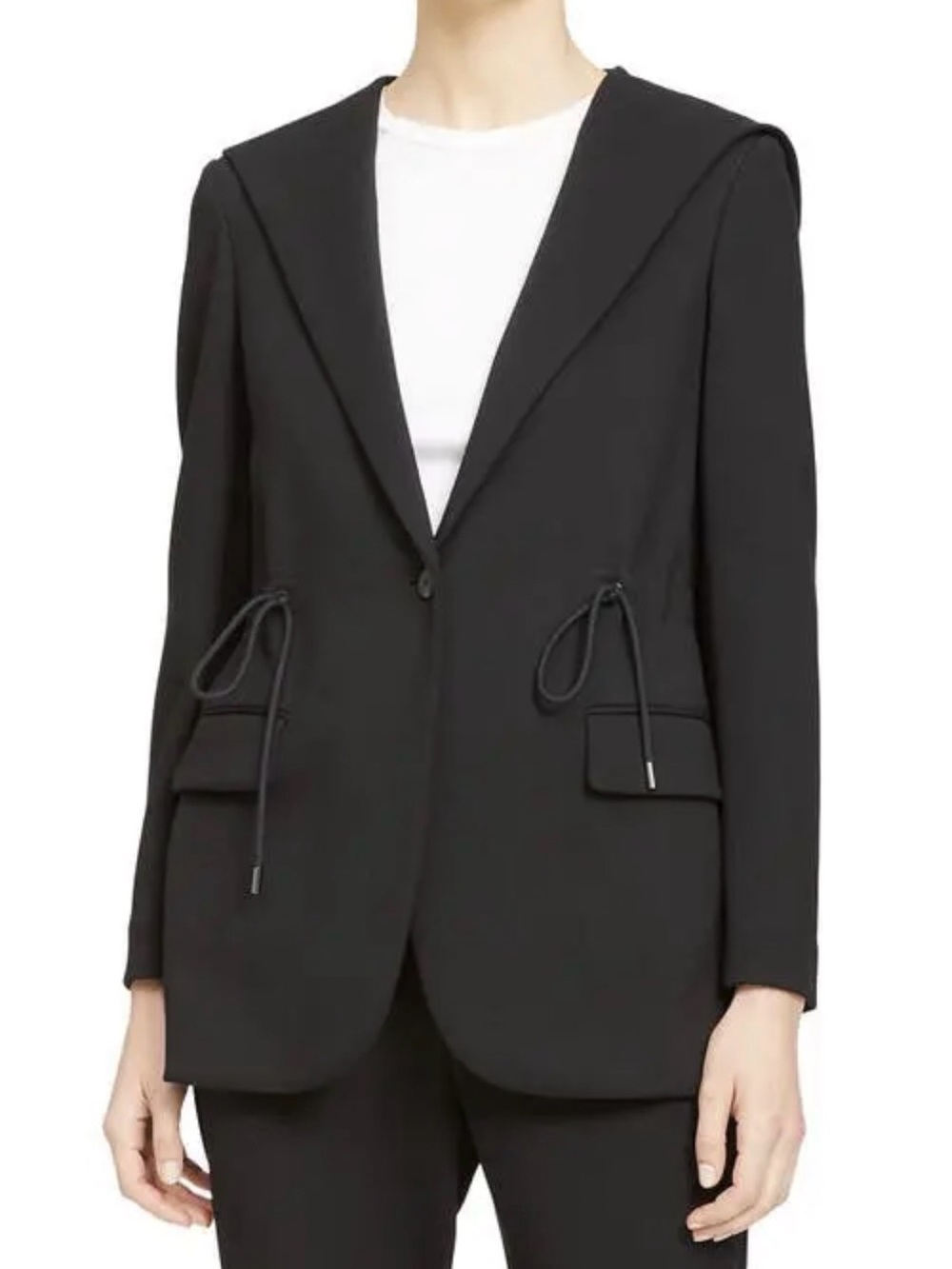 Theory Black Hooded Drawstring Blazer